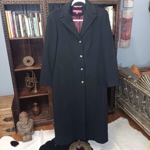 Anne Klein Black Vintage Wool Trench Coat with Gold Buttons